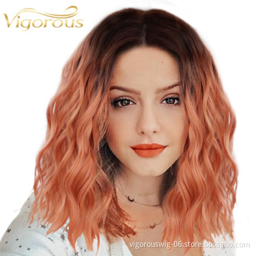 Vigorous Body Wave Ombre Black Brown Cheap Price Natural Lace Front For Black Women Short Bob Synthetic Hair Wigs